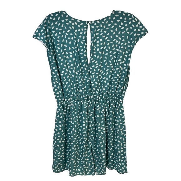 GiGio Romper Size Small Dark Teal White V-Neck Tie Waist Polka‎ Dot Pockets Chic - Picture 3 of 9